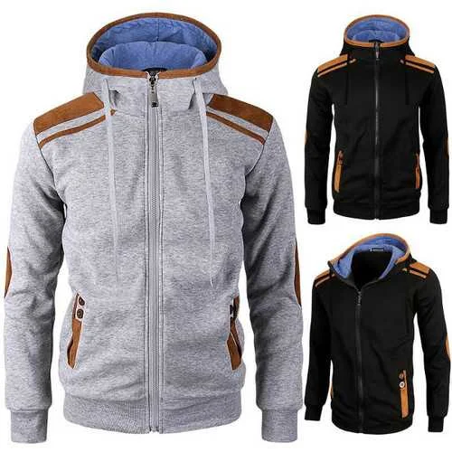 Emergency thermal blanket-Casual Zipper Deerskin Stitching Sport Hoodies